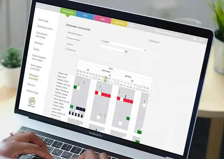 De verlofkalender van Vrijedagen op een laptop